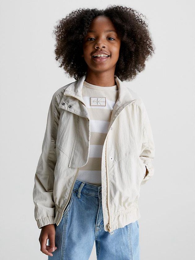 Calvin Klein USA Relaxed Recycled Nylon Girls Jacket White 6412503-YF